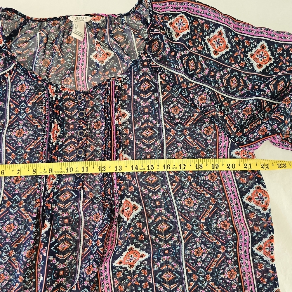 Forever 21 L Woman's Pink and Black Asymmetrical 3/4 Sleeve Blouse - Picture 7 of 11